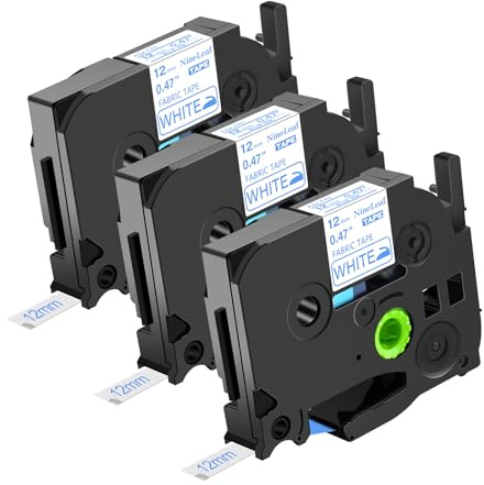 NineLeaf 3 x Ersatz für Brother P-Touch Tze-FA3 TzeFA3 TZ-FA3 TZFA3 Aze-FA3 12mm 0.47'' Textil-Aufbügel Bänder Kleidung Blau auf Weiß Schriftband für Ptouch PT-H101GB H105 H107 Beschriftungsgerät