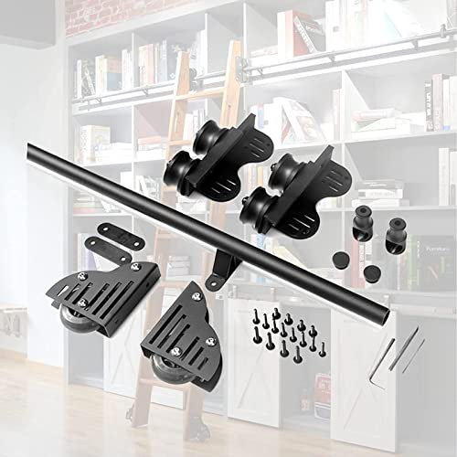 Robustes 3,3ft-20ft Bibliotheks-Gleitschienen-Hardware-Leiterschienen-Kit, schwarze mobile Leiterschiene/Schiene für Zuhause/Innenraum/Loft, mit Bodenrollenrädern (keine Leiter) (Größe: 10ft/300cm Tra