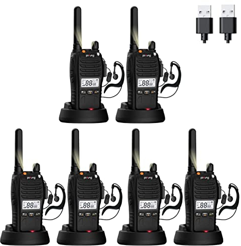 Pofung Talkie Walkie PT88 Pro PMR446 sans Licence 16 Canaux, Rechargeable avec Chargeur USB, Lampe de Poche LED, Talkie Walkie Professionnel avec Oreillette pour la Famille, l'école (6pcs, Noir)