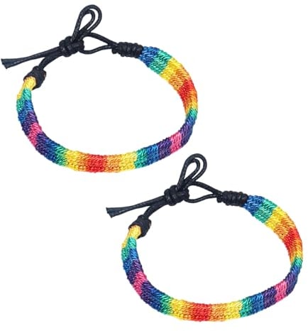 Qaziuy 2 Stück Regenbogen Armband,Gewebte Armbänder Regenbogen LGBT Pride Armbänder Gay Pride Armband Homosexuell Armband für Männer und Frauen
