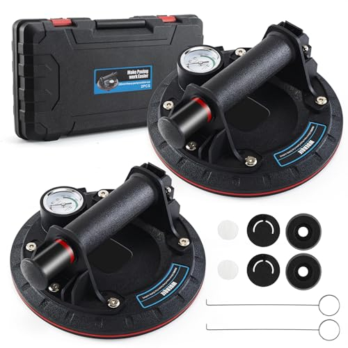 Pack de 2 Ventosas de Vacío de 8 con Manómetro, Potentes Ventosas para Trabajos Pesados en Vidrio, Azulejos, Aptas para la Industria de Manipulación de Materiales (Carga Aprox. 150kg/330lbs)