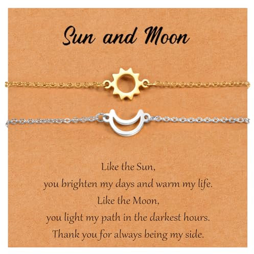 SUNSH Sonne Mond Armband,Mutter-Tochter/Schwester/Freund/Armband,Paar-Armband,Damen Armband,Geschenke Für Töchter Schwestern Freunde,Geburtstag/Weihnachten/Zurück Zur Schule,Gold Sonne-Silber Mond