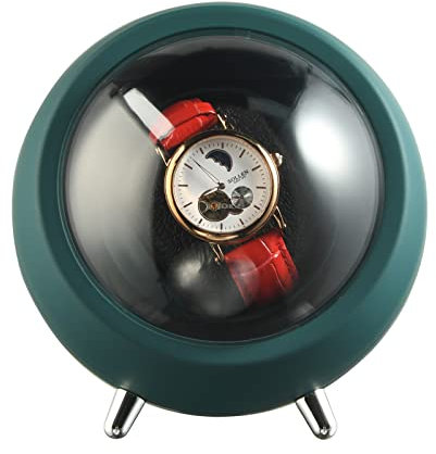 KMDZDZGS Automatic Watch Winder Box, Watch Case with Quiet Motor, Single Watch Winder, 2 Rotation Modes, Battery Operated/USB Charging Port for Automatic Watches, Mechanical Watch Winding (Green)