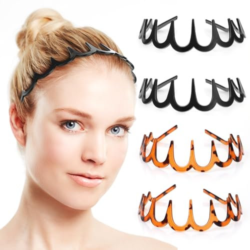 Gjinxi 4pcs Zig Zag bandeau, noir et léopard imprimé requin dent peigne à cheveux bandeau, femmes bande de cheveux peigne bandeaux, élastique ondulée printemps vague cheveux Hoop, unisexe Sport mode