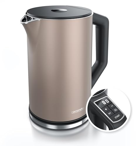 Arendo - Edelstahl Wasserkocher mit Temperatureinstellung 40-100 Grad in 5er Schritten - Doppelwand Design - Modell ELEGANT - 1,5 Liter - 2200 W - Teekocher mit Temperaturanzeige - GS - Bronzo