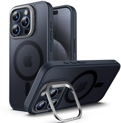 JETech Kickstand Case for iPhone 15 Pro Max 6.7-Inch Compatible with MagSafe, Built-in Adjustable Camera Stand, Translucent Matte Magnetic Back Slim Shockproof Phone Cover (Blue Titanium)