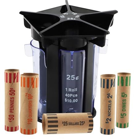 Münzzähler Münzsortierer Röhre, Münzsortierer mit Münzverpackungen, 5-in-1 Wechselsortierer Wechselzählmaschine, Münzorganizer & Münzhalter Münzroller, schnell & einfach, präzise & einfach