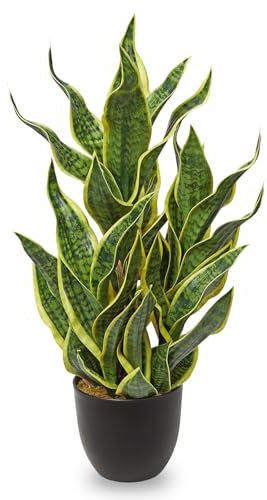 Arborus Grande pianta artificiale di serpente 83,8 cm di altezza in vaso nero pianta artificiale serpente pianta artificiale in vaso dorato piante da appartamento per interni per casa, soggiorno,