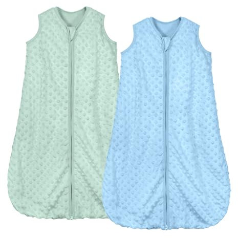 Mosebears Mosebars Schlafsack Baby 1,5 Tog 2er Pack Ganzjährig Kinderschlafsack mit Sojafaser Baumwolle Schlafsack Verschiedene Größen Herbst Winter Schlafdecke(Hellgrün&Hellblau, M)
