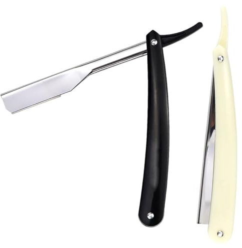 LNQ LUNIQI 2 Stück Herren Rasiermesser mit Wechselklinge, Edelstahl Barber Rasiermesser Friseur mit Griff Straight Razor Kit, (Keine Klinge, 1 Schwarz + 1 Weiß)