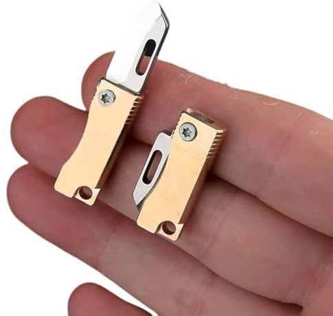 NHDT 2 PCS Super Mini Brass Package Opener Knife, EDC Tiny 2.4cm(1.1in) Hang on a keychain, Ultralight 12g(0.42oz)