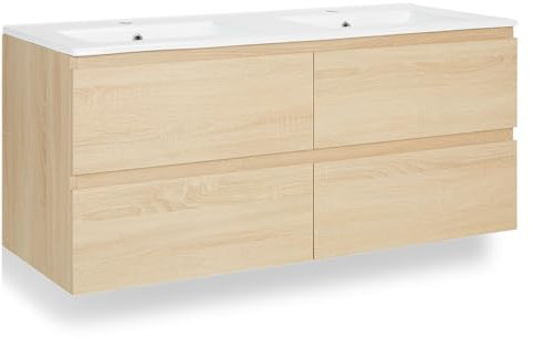 Homestyle4u 2794, Doppelwaschtisch mit Unterschrank 120cm Doppelwaschbecken Waschtischunterschrank hängend Waschtisch