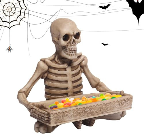 Setauoo Halloween Candy Dish, Halloween Candy Bowl Resin Skeleton Serving Tray, Skull StorageTray, HalloweenKey Tray JewelryTray for Bar, Bedroom, Home Candy Party Supplies Daily Life Holiday