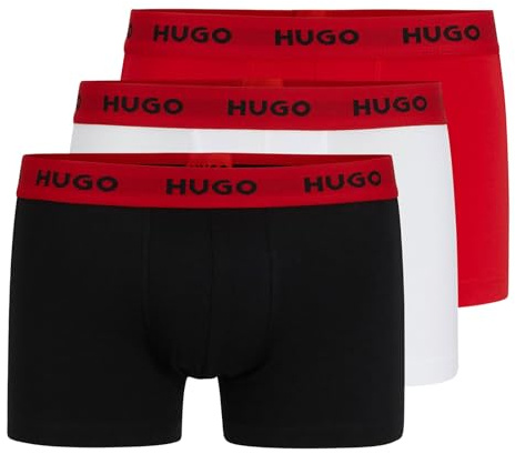HUGO 3er Pack Herren Boxershorts Long Boxer Unterhosen Trunk Triplet Pack, Farbe:Mehrfarbig, Größe:L, Artikel:-972 Black/red/White
