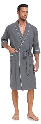 COLORFULLEAF Leicht Bademantel Herren aus 100% Baumwolle Sauna Morgenmantel Männern weicher lange Kimono Reisebademantel(Dunkelgrau,L)