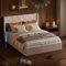 fortuna Lai Lit 160x200 cm avec Lumière LED, Lit Coffre avec Rangement, lit 2 Personne avec sommier à Lattes, Velours (Beige, 160x200 cm)