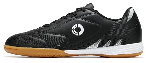 LEOCI Men's Indoor Football Shoes Adult Trainer Rubber Futsal Shoes for Athletic Flat Outsole Gym Training Sneaker Black