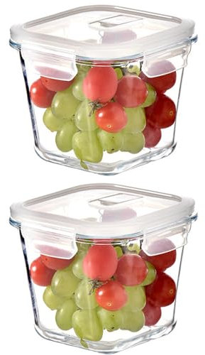 S.ROKE TTAN Square Glass Food Storage Containers, Glass Soup Containers With Lids, Airtight Glass Food Storage Container, Glass Meal Prep Containers, BPA-Free, Freezer, Dishwasher, Oven Safe -2 Pack