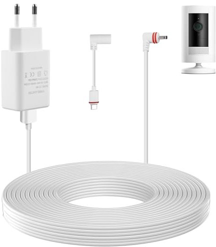 7.6 m Stromkabel und Adapter, Power Adapter für Arlo Pro Pro2, Ladekabel für Ring, Kompatibel mit Ring Spotlight Cam, Verlängerungskabel, Wetterfester Netzstecker und USB-C-Ladekabel, Weiß