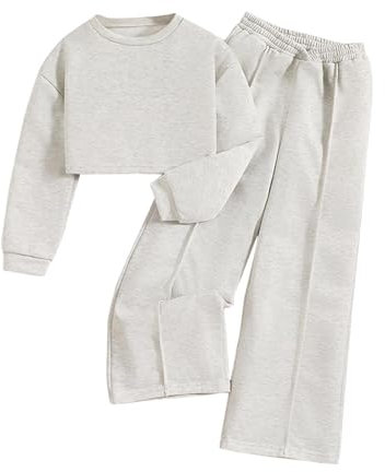 XINYUNZU Mädchen Jogginganzug Baumwolle Sweatshirt und Baggy Hose Set Sportanzug Einfarbig Casual Kinderkleidung Winter Mode Activewear für Mädchen Weiß 160