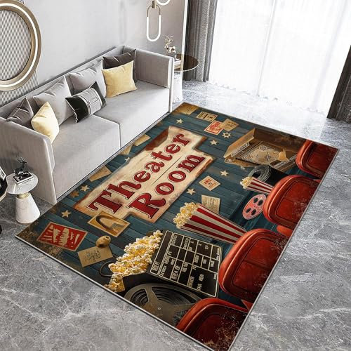 Generisch Teppich Wohnzimmer 160 x 230 cm Gelb Collage Kino Popcorn 3D Teppich-Küche Jugendzimmer Esszimmer und Schlafzimmer Teppich Kurzflor Teppich Extra Weich Pflegeleicht