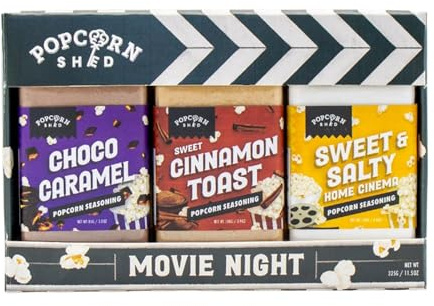 Popcorn Shed Movie Night Popcorn Seasonings Variety Pack (3 Flavours) | Sweet and Savoury Popcorn Flavouring Multipack, Easy & Low Calorie Snack, Perfect for Movie Nights, Parties & Gifting