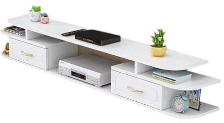 Mueble de TV Flotante, Consola Multimedia de Pared con cajón, Estante de Almacenamiento para Reproductor de DVD, estantería de vídeo (Blanco)