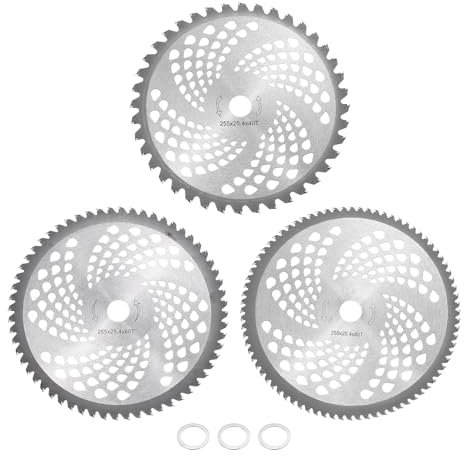 sourcing map 3pcs Brush Cutter Blade 10 40T 60T 80T Carbide Tip Brush Blades Set Weed Eater Blade Metal Circular Saw Blades with 20mm Washer Adapter for Trimmer Brush Cutter Weed Eater