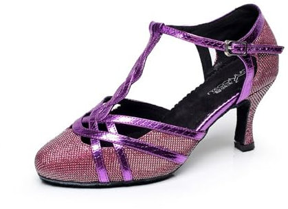 MGM-Joymod Donna T-Starp Glitter Sintetico Matrimonio Tango Salsa Scarpe Danza Latina Moderna, L322 Viola Tacco 7.5 cm, 42.5 EU