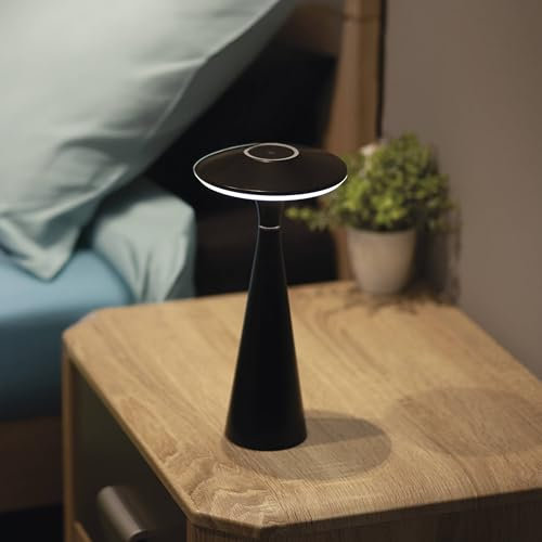 EMOS LED Akku-Tischlampe JASON 2,2W, Helligkeit 180lm, 2200mAh Li-Ion Akku, 50h Leuchtdauer, Design, wasserdicht (IP44), dimmbar, einstellbare Lichtfarbe (3000-5000K), 1,5m USB-C/A Ladekabel, schwarz