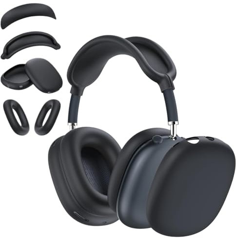 4 in 1 Silikonhülle für AirPods Max Kopfhörer, Anti-Kratz-Ohrpolster/Ohrmuscheln/Stirnband/Max Kopfband-Pad für AirPod Max, Zubehör Silikon-Schutz für Apple AirPods Max (Schwarz)
