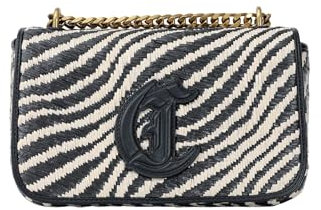 Just Cavalli Schwarze und beige Bast Umhängetasche Damen mit Logo, Schwarz , Einheitsgröße