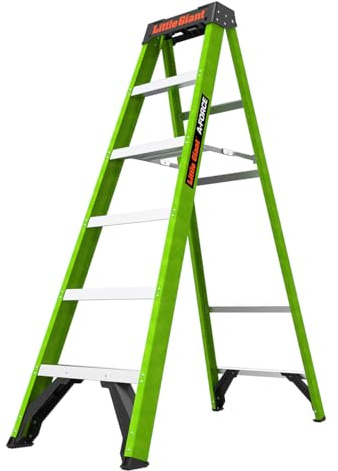 Little Giant A-FORCE Fiberglass Step Ladder – 150kg Load, Comfort Treads, Tool-Ready Top Cap, EN131 Professional (6 Tread)