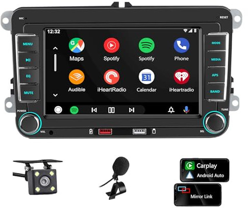 Radio de Coche para Volkswagen Golf 5 6 Passat Mk5 Jetta Cadillac EOS Touareg.Radio de Coche 2 DIN con Wireless Carplay & Android Auto Pantalla de 7 Pulgadas con FM/Backup Camera
