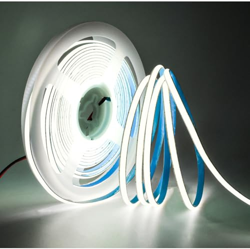 Tyun LED Streifen Lichts 12V, 5mm Breit Ultra Schmal Band COB Weiß 6000K 5 Meter 400 LEDs/M Insgesamt 2000 LEDs Neon Licht Lichtleisten Leiste für Party, Theke, Regal, Wohnkultu