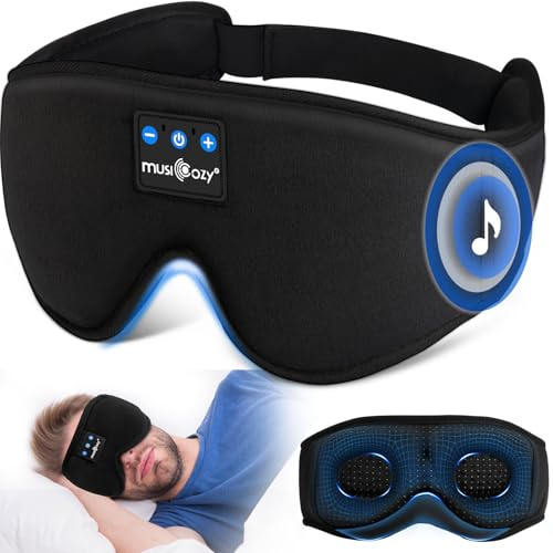 MUSICOZY Sleep Mask Headphones 100% Blackout 3D Sleep Headphones | Comfortable Eye Mask with Bluetooth Headphones, No Pressure & 16Hrs Playtime. For Travel, Nap & Daily Relax,Side Sleepers