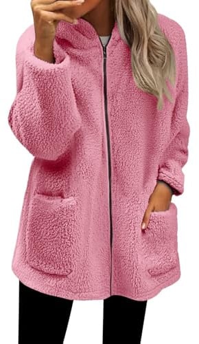 HEONSATI Cappotto in Pile da Donna Giacca Fine Fleece Sherpa Cappotti Donna Teddy Ampia Giacche in Peluche a Maniche Lunghe Calda Felpa Pile con Zip e Cappuccio Autunno e Inverno Outdoor Warm