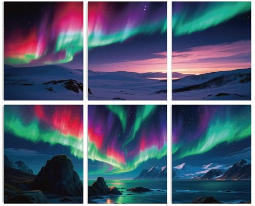 INFUNLY 6 Set Aurora-Landschaft Wandkunst-Drucke 8x10 Zoll Galaxie Sternenlicht Poster Moderne Natur Leinwand-Wandkunst Ohne Rahmen Nachts Drucke Aufkleber Schlafzimmer Wohnzimmer Wanddekoration