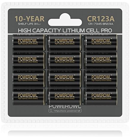 POWEROWL - CR123A 3V Lithium Battery 12 PCS, 1500mAh High Capacity Lithium Battery for Flashlight, Photo flash, Security Device [ Non-Rechargeable ]