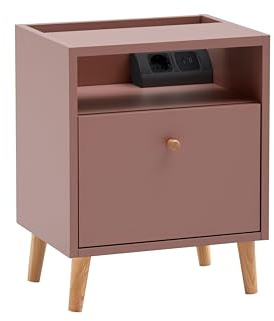 Schildmeyer Nachttisch Bjarne mit Ladestation und Steckdose 160561, Mauve, 40,2 x 32,7 x 50,1 cm