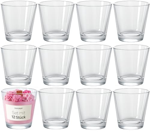 KONZEPT Kerzengläser 180 ml, 8×7 cm – 12er Set kleine Gläser für Kerzen, Teelichthalter Glas, ideal für Teelichter, Dekoration & DIY-Kerzen
