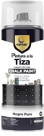 SPSIL Chalk Paint Spray Negro Puro 400ml Pintura en Spray Ultra Mate a la Tiza,Efecto Retro y Vintage para Muebles de Madera, Metal, Cerámica,Imprimación en Spray
