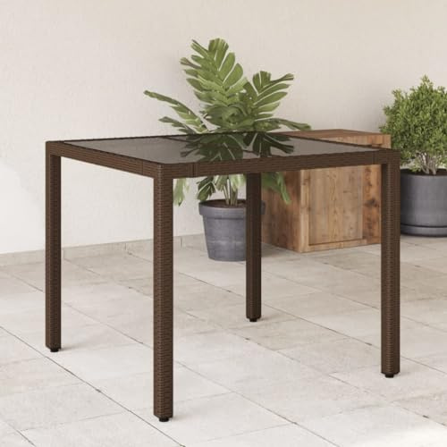 Solivagant Table de Jardin avec Dessus en Verre Marron résine tressée,(16 KG)