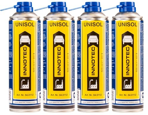 4 Stück INNOTEC Unisol 500 ml – Profi Industrie-Reiniger und Entfetter – entfernt Öl, Fett, Wachs, Harz, Kleber und Tintenreste – schnell wirkend und rückstandsfrei verdunstend – NSF K1 zertifiziert