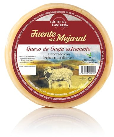 Queso hecho en la serena de Oveja Semicurado Fuente Mejaral 700 g aprox – Leche Cruda de Oveja Merina – Queso Artesano Extremeño – Textura Firme Ideal para Corte - Queso Producido en La Serena