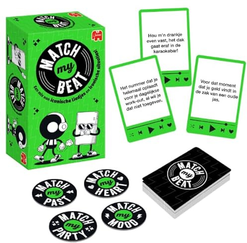 Match My Beat - Das Partyspiel mit Musik und Humor - 200 Lieder und 400 Karten, Kartenspiel für Erwachsene, Ideal für Partys - Kombinieren Sie ikonische Lieder mit ironischen Situationen - 3 bis 8