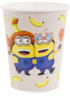Pappbecher 250ml Minions 6er Set - Einweg Trinkbecher - Einwegbecher Pappe - Getränkebecher für Geburtstag und Mottoparty - Tischdeko & Partyzubehör - Beige Gelb Blau