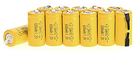 12pcs Flat Top 2/3AA Ni-Cd Rechargeable Batteries 600mAh Yellow with Tabs for Battery Packs, High Capacity for Electronics, Toys & More