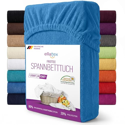 EllaTex Frottee Spannbettlaken 140x200–160x200 – 200 g/m², saugfähig & elastisch, weiches Spannbetttuch, Farbe: Royal