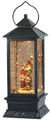 Eldnacele Christmas Musical Snow Globe Lantern Plug in & Battery Operated Glitter Lamp Navitity Scene Lighted Lantern with 6 Hour for Christmas Decoration 12 Inches (Carolers)